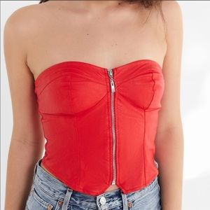 UO Red Bustier Zip Up Crop Tube-top
